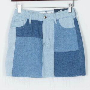 Hollister High Rise Patchwork Denim Mini Skirt‎ Womens Size 0/24 NWT